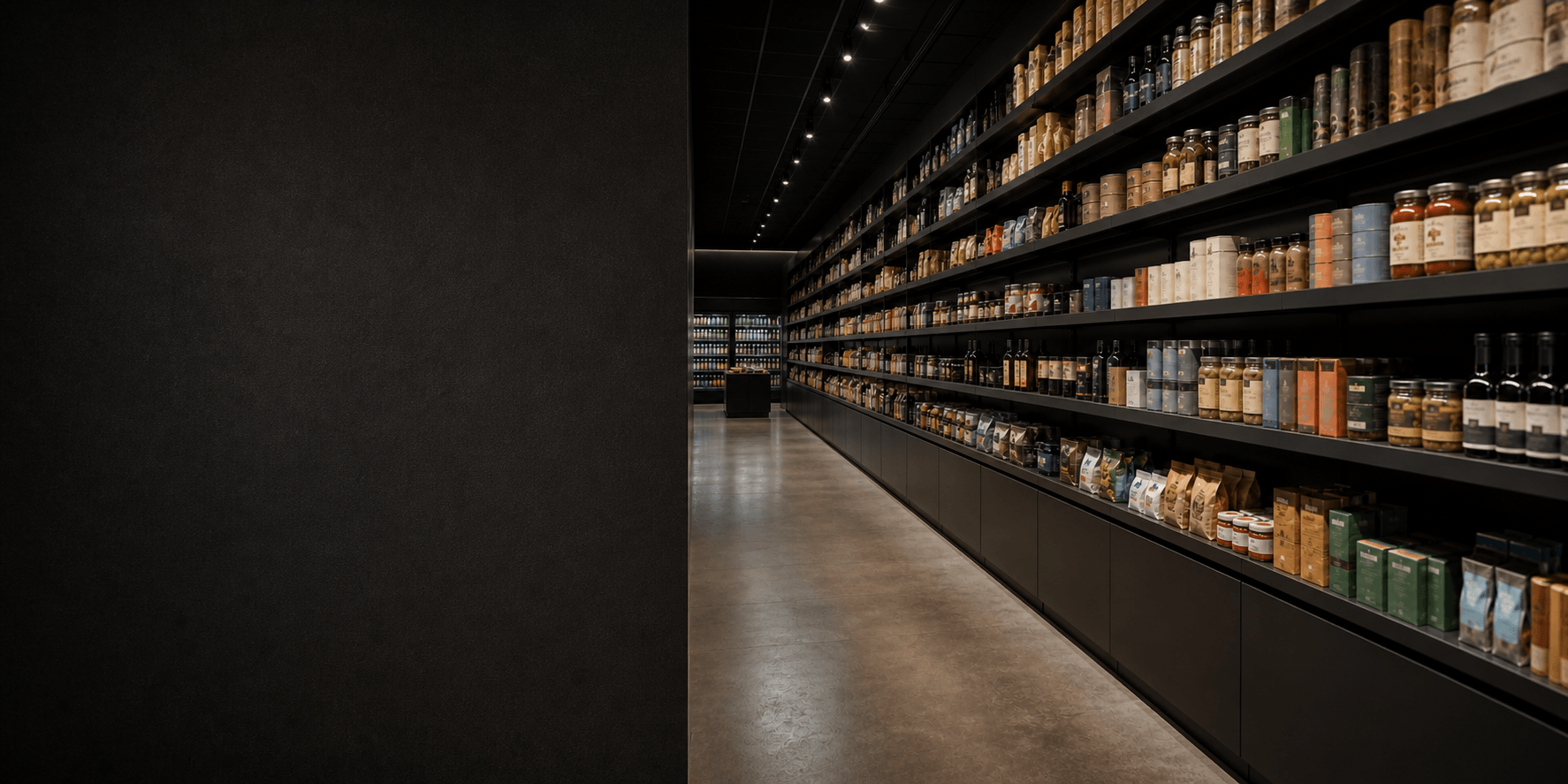 Premium grocery aisle with stocked shelves